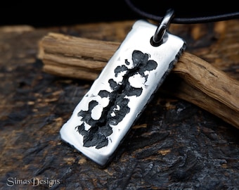 Unique melted stainless steel pendant, Rectangular hand forged pendant, Original necklace gift for a men or women, Minimalist style jewelry