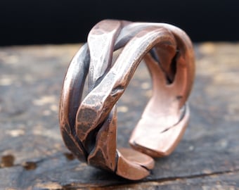 Braided oxidized copper ring, Hand forged ring, Pagan ring, Viking ring, Copper Anniversary Gift