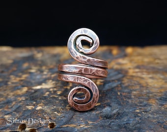 Copper Spiral Ring, Hand Forged Copper Ring, Adjustable Statement Men's Ring, Celtic Spiral Jewelry, Wabi Sabi Ring, Copper Anniversary Gift
