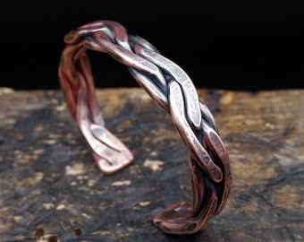 Pulsera celta unisex, brazalete trenzado de cobre oxidado, pulsera forjada a mano para hombre o mujer, joyería pagana, regalo de aniversario de cobre.