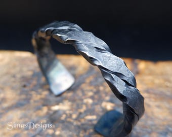 Hand forged twisted black iron cuff bracelet, Solid Men's cuff bracelet, Viking-Inspired Metal Bangle, Celtic pagan jewelry