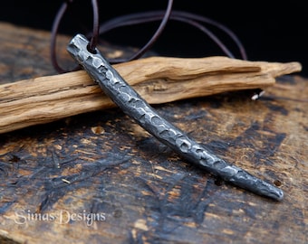 Hand forged stainless steel pendant, Viking-inspired tusk necklace, Molten lava pendant, Unique pendant necklace, Pagan jewelry