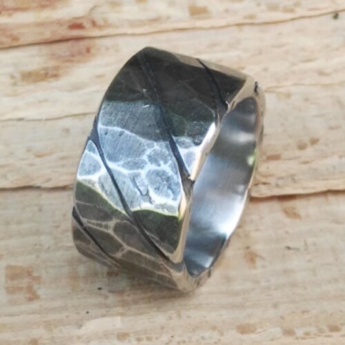 Wide Mens Ring Hammered Stainless Steel Ring Hand Forged - Etsy