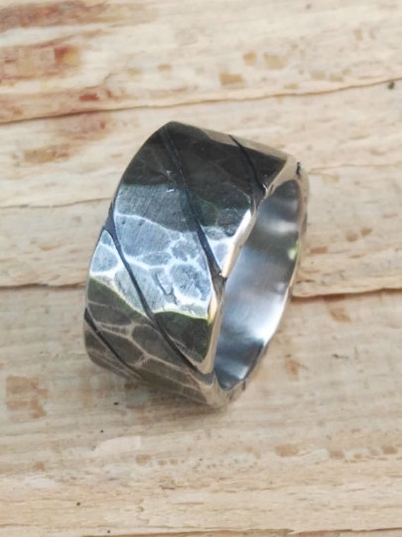 Wide Mens Ring Hammered Stainless Steel Ring Hand Forged - Etsy