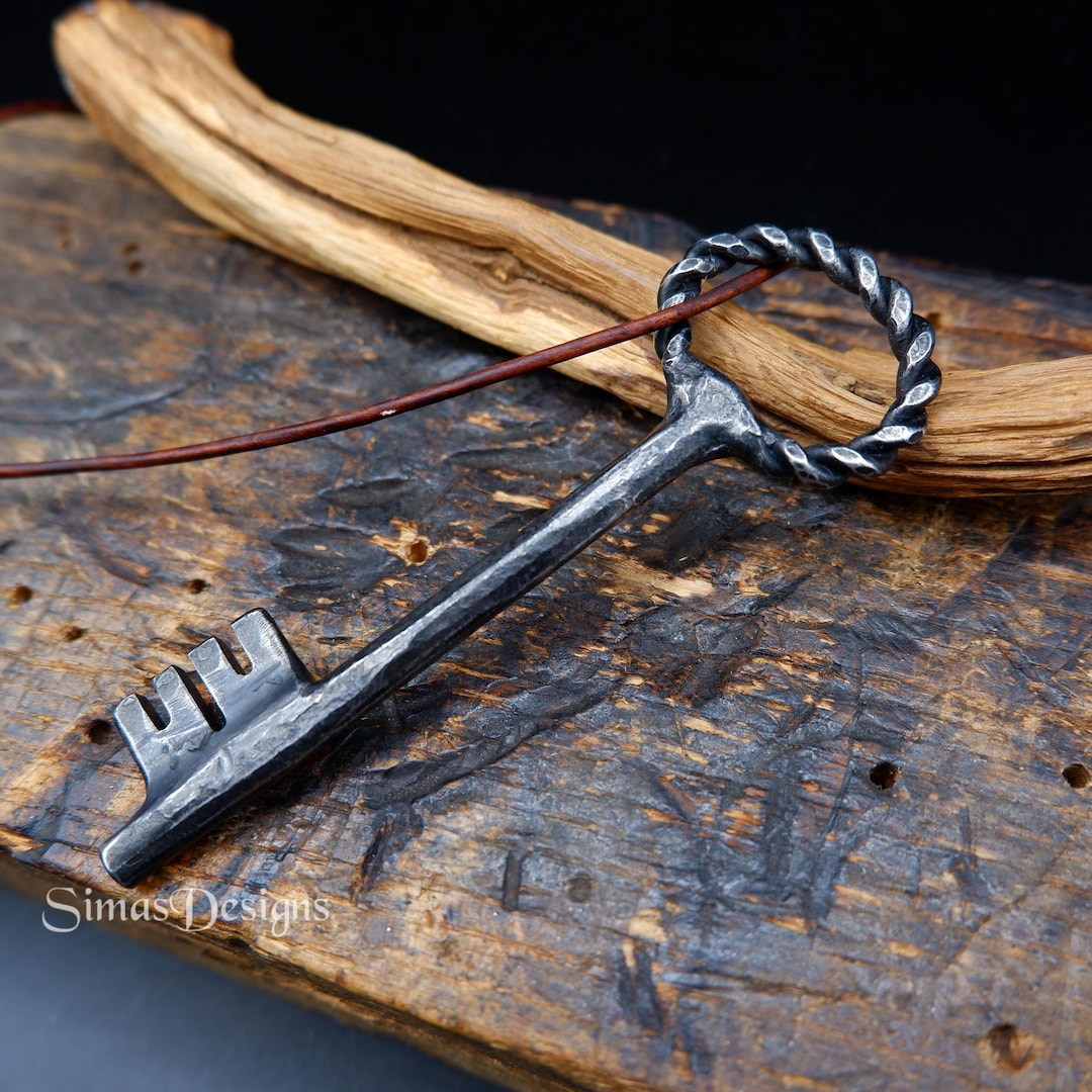Hand Forged Iron Key Pendant, Rustic Medieval Key Necklace, Blacksmith ...