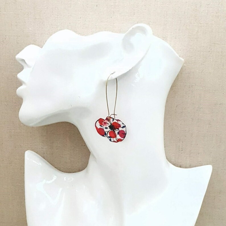 Boucles doreilles coquelicot en tissu liberty of London image 2