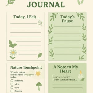 Daily Nature Reflection Journal – 4 Printable Pages for Gentle Mindfulness & Self-Care