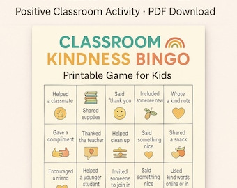 Bingo sur la gentillesse en classe | Jeu imprimable, activité positive (PDF)