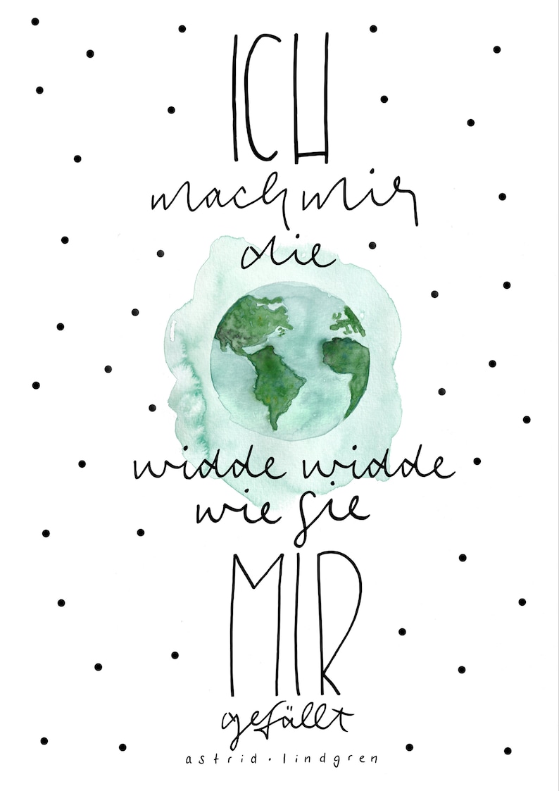 Poster A4 / A5 Pippi Langstrumpf Ich mach mir die Welt Zitat Etsy
