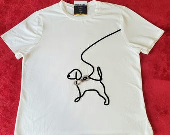White Women's T-Shirt with Dog Figure with Rhinestones Bow Size XL