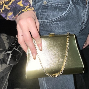 Vintage Mini Gold Metallic Clutch with Chain