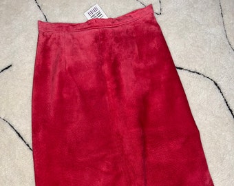Vintage Genuine Red Suede Pencil Skirt 5/6