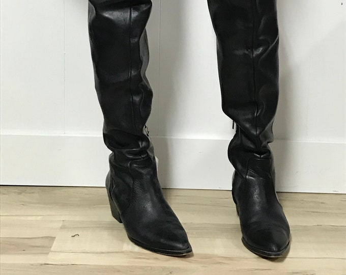 Vintage Leather Thigh High Boots - Etsy