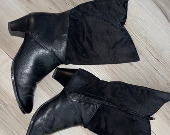 Stivali vintage con tacco in velluto nero e pelle 9