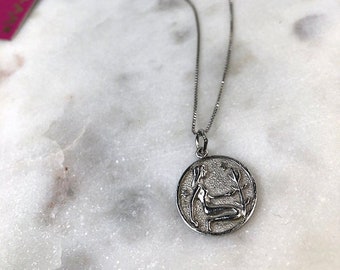 Silver Virgo Medallion Necklace