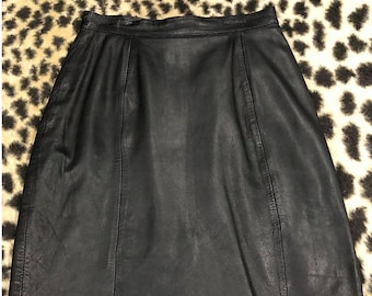 Vintage Black Genuine Suede Pencil Skirt