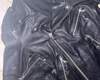 Vintage Whistles Black Genuine Leather Moto Jacket Sz 4