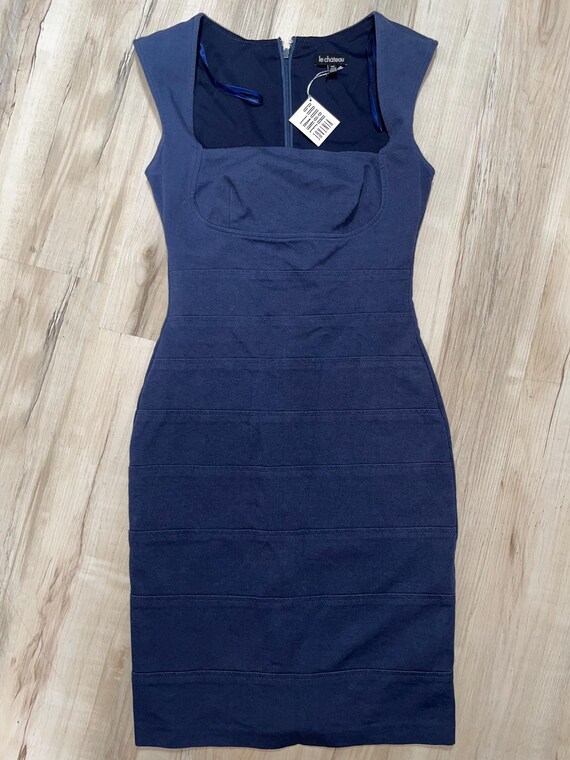 le chateau navy blue dress Floral & Mesh Sheath Dress