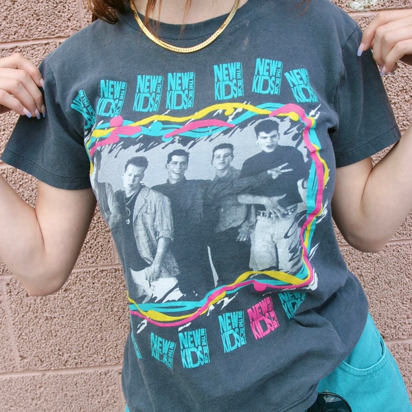 Vintage 80s NKOTB New Kids on the Block Double Sided Tour Tee M