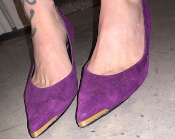 Vintage Fredelle Purple Suede Heels with Gold Details 7.5