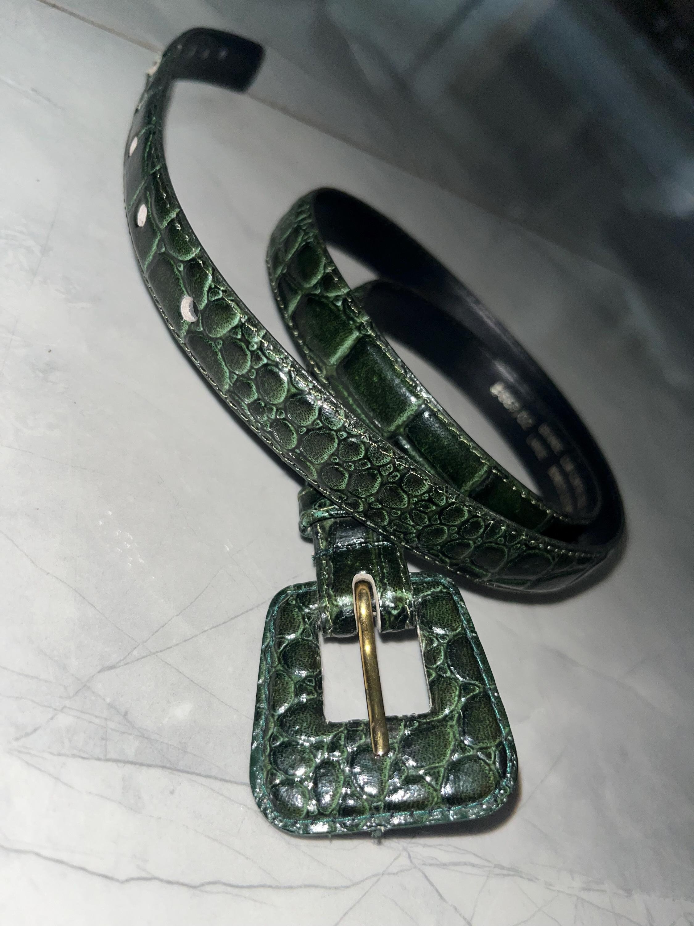 Vintage Green Vegan Leather Alligator Belt 31.5 display picture 1
