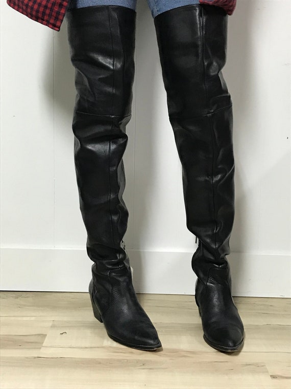 Vintage Leather Thigh High Boots - Etsy