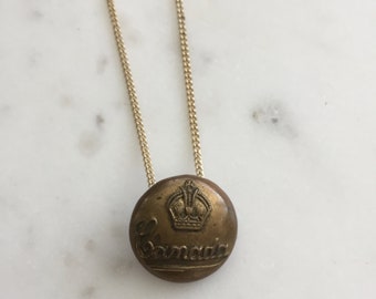 Gold Vintage &#39;Canada&#39; Button Pendant with Chain