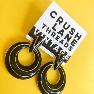 Gold and Black Enamel Earrings