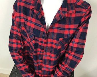 Red and Navy Flannel Button Up