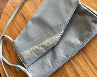 Vintage Grey Genuine Leather Purse with Croc Accent