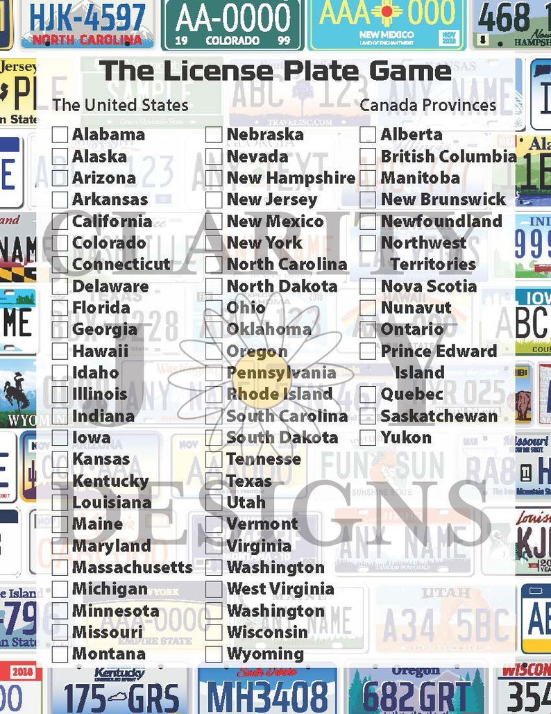 License Plate Game Printable Road Trip Game 50 States and Etsy