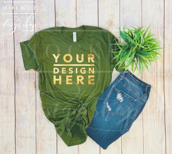 Olive Bella Canvas 3001 Mockup Flat Lay Unisex T Shirt Etsy