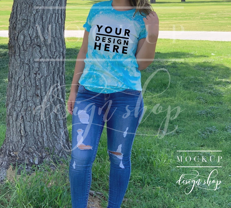 Download Model Bleached TURQUOISE Bella Canvas 3001 Mockup T-shirt ...