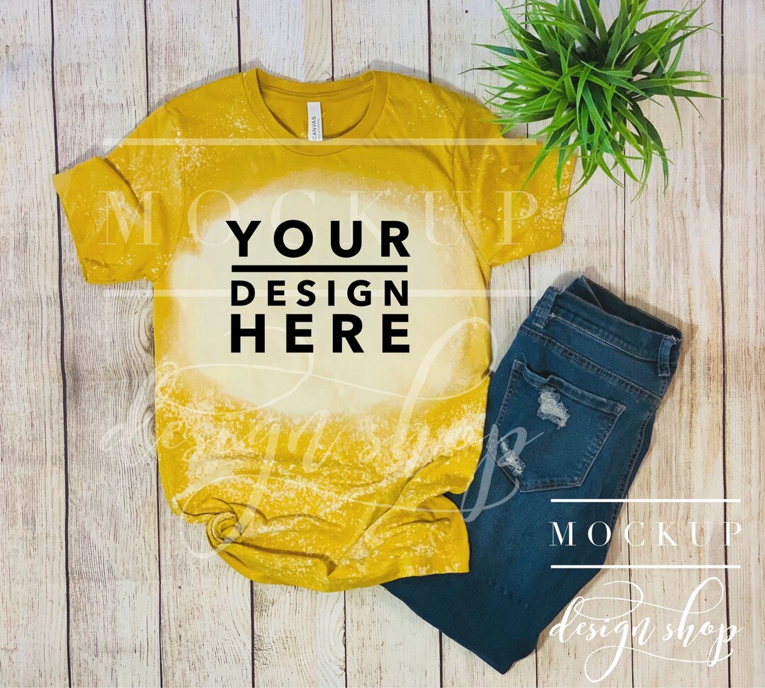 BLEACHED Bella Canvas 3001 MUSTARD Mockup / Bleached T Shirt / Etsy