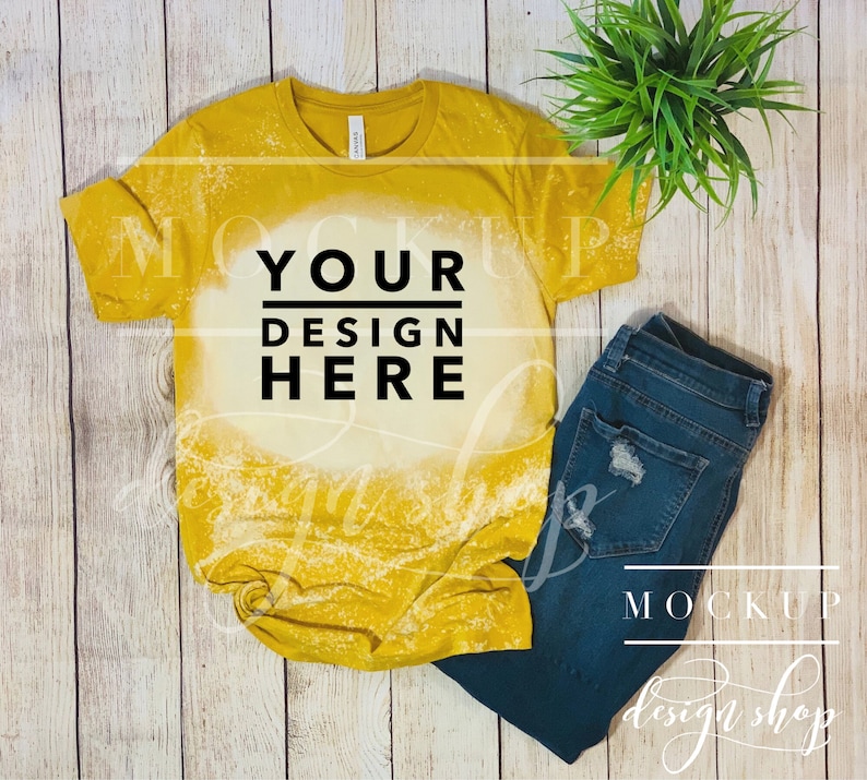 BLEACHED Bella Canvas 3001 MUSTARD Mockup / Bleached t shirt / Trending now / Gildan 64000 mockup / Wholesale tshirts / Popular right now image 1