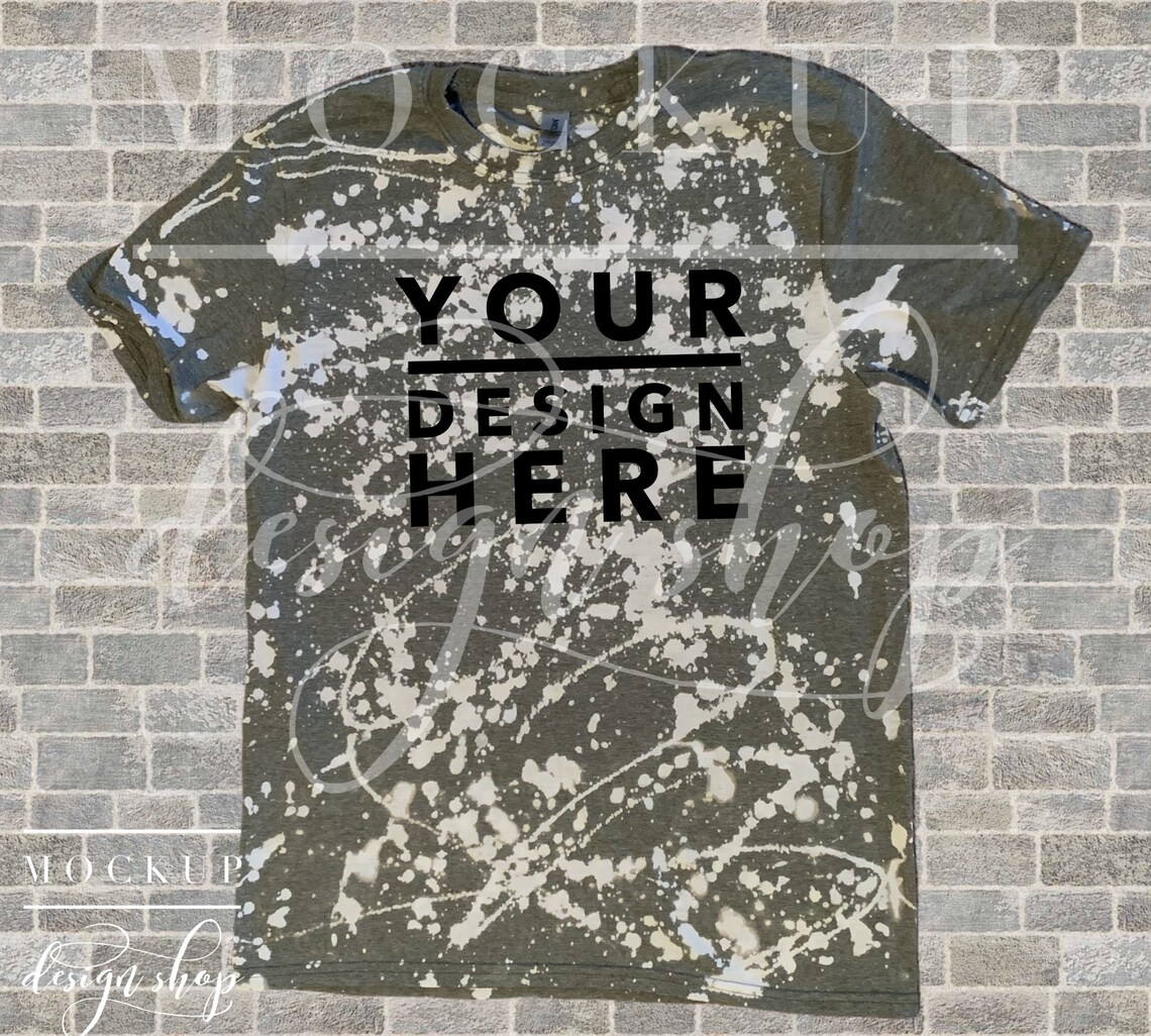 BLEACH GILDAN Heather Military Green Mockup / Bleached T Shirt Etsy