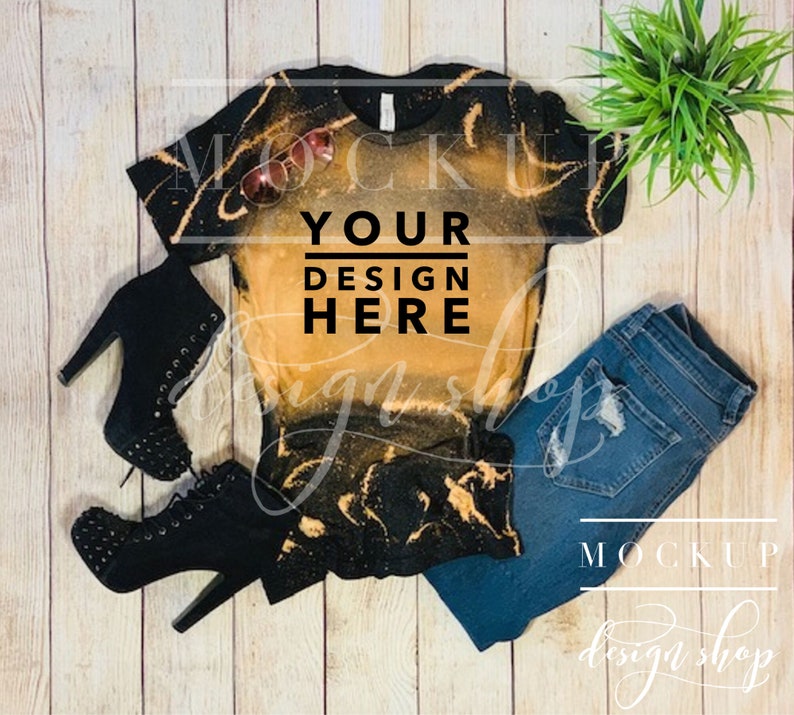 Download BLEACH Black Bella Canvas 3001 Mockup Flat lay Unisex T ...