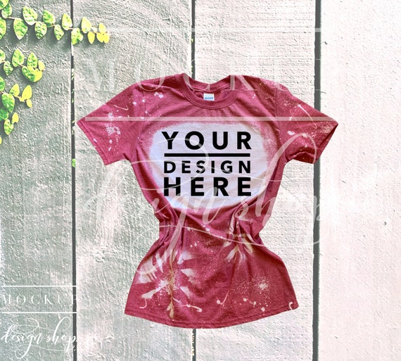 Bleach Gildan Heather Cardinal Red Mockup Bleached T Shirt Etsy