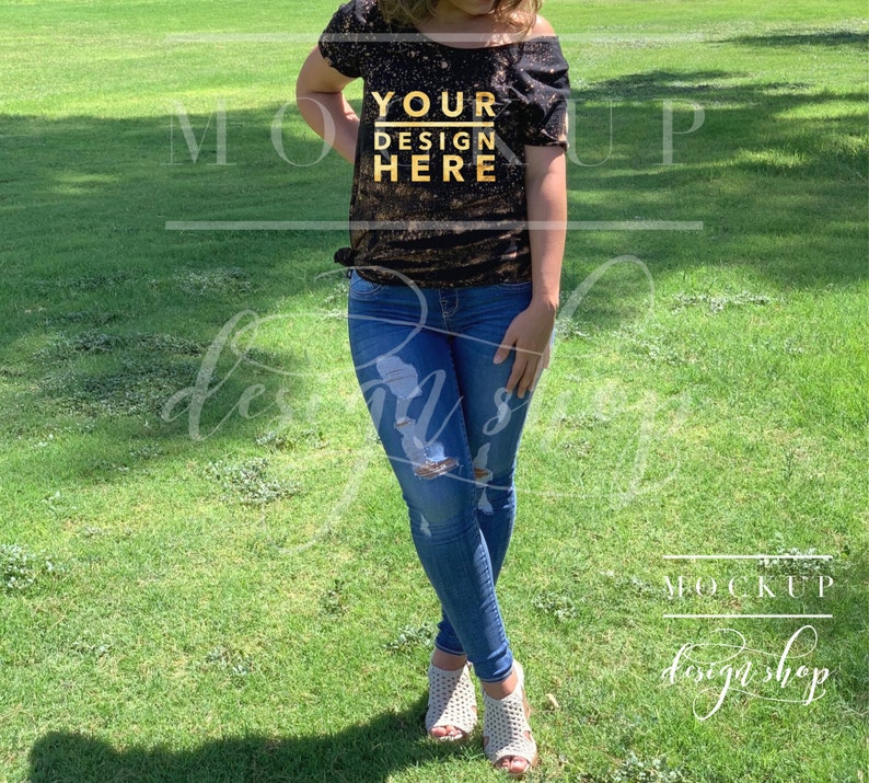 Download Model Bleached BLACK Bella Canvas 3001 Mockup T-shirt Mock ...