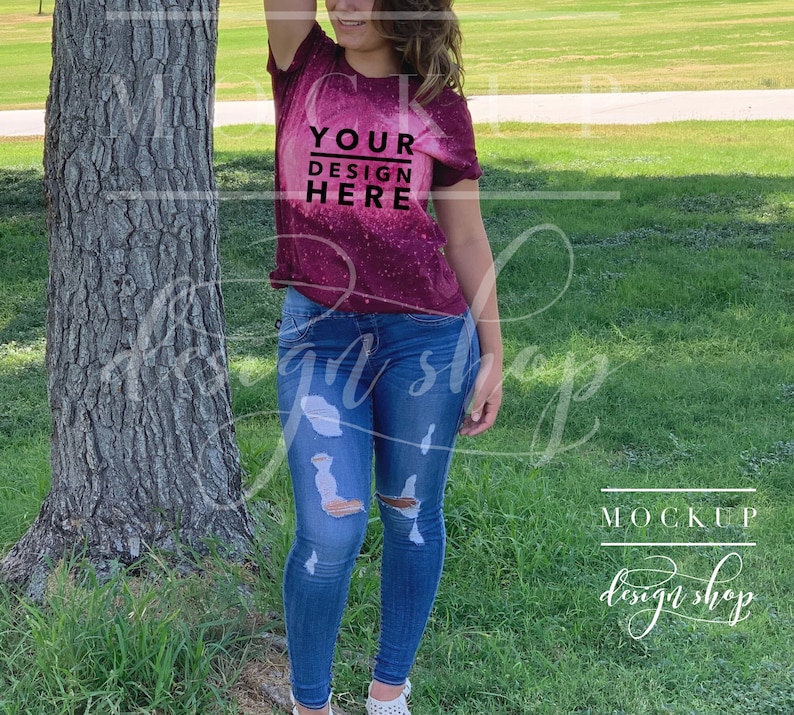 Download Model Bleached MAROON Bella Canvas 3001 Mockup T-shirt | Etsy
