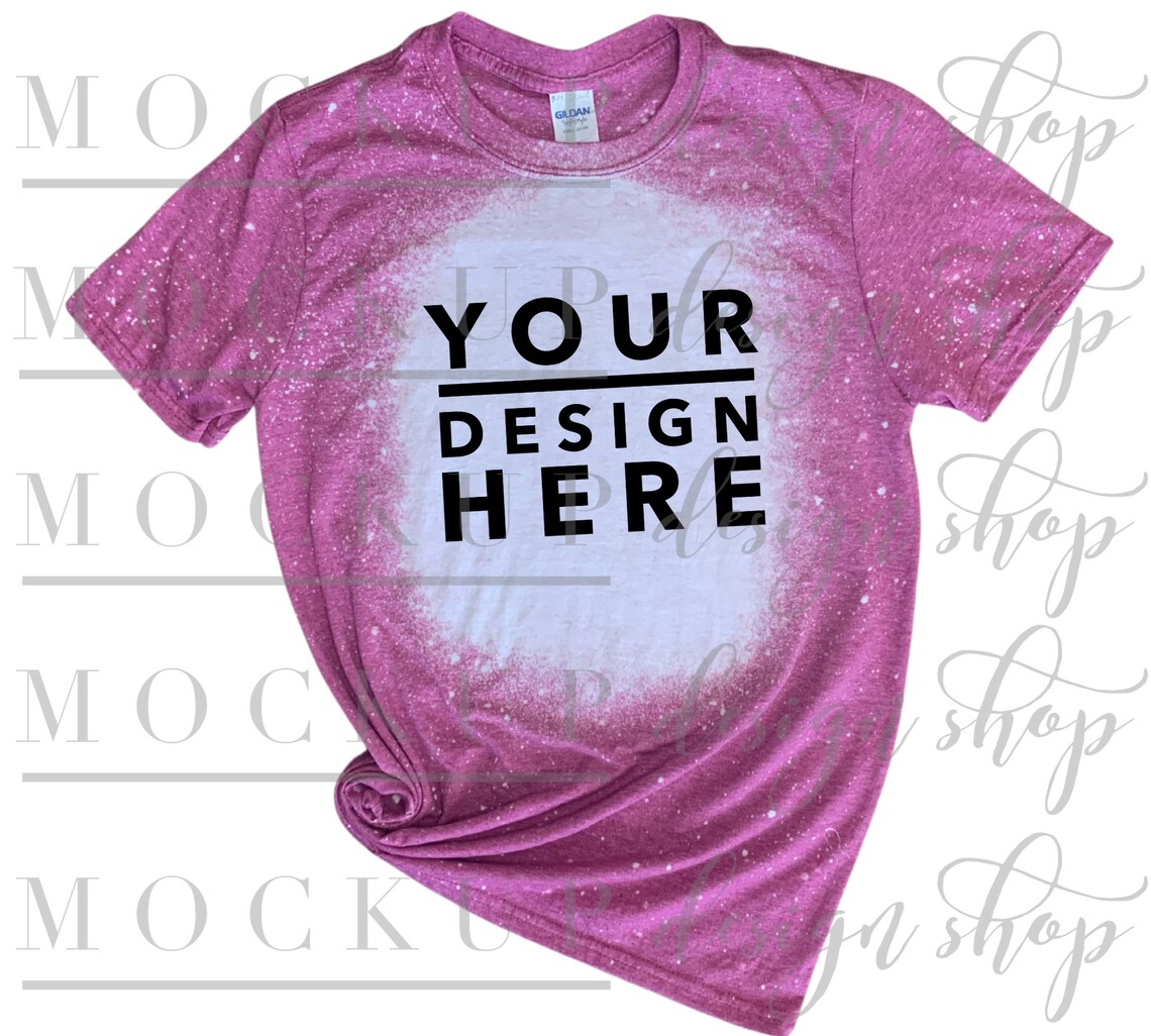 BLEACH GILDAN Heather Radiant Orchid Mockup / Bleached T Shirt Etsy
