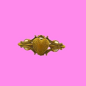 Vintage Heart Locket Brooch - Ornate Gold Tone Floral Design 2.5”