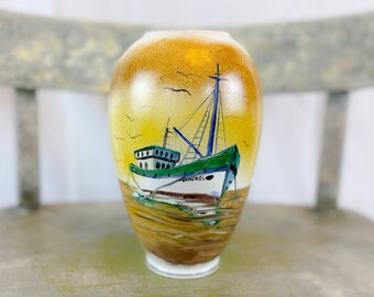 Vintage Ceramic Lozapenco nautical sea ship  Hand-painted by G Montoya V.