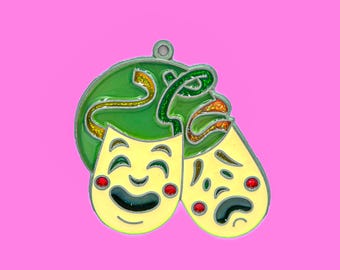 Vintage 1970s Comedy & Tragedy Masks Suncatcher | Retro Theatre Window Decor 4x3.5”