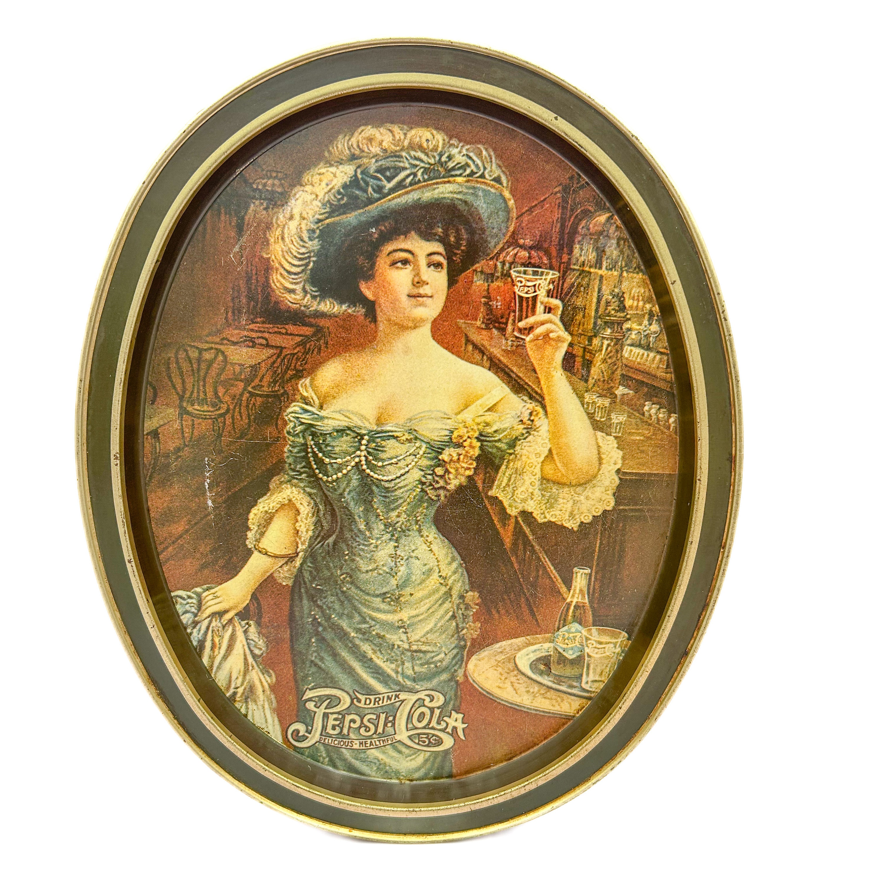 Vintage Pepsi Cola Oval Tin Decor Vintage Victorian Lady Drinking