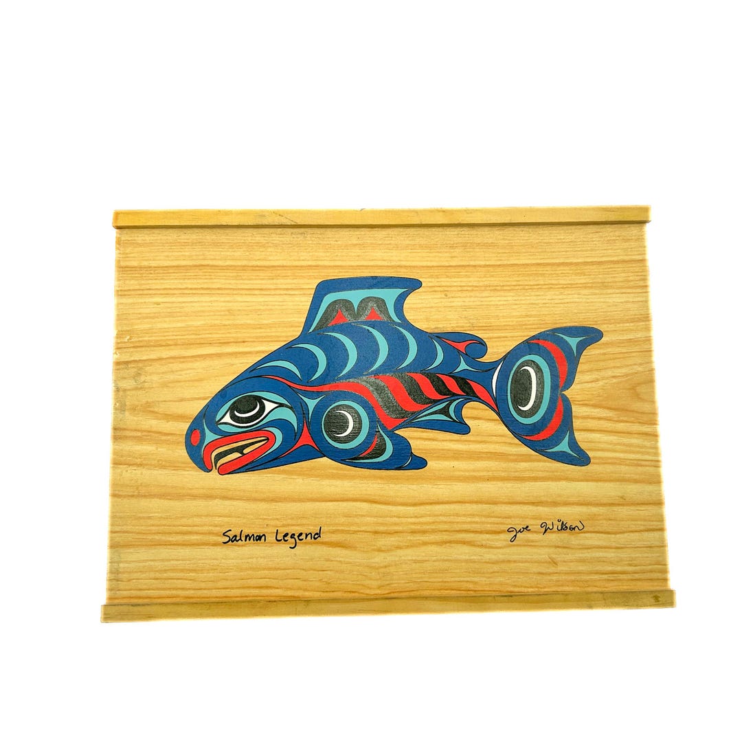 Vintage 80s Salmon Legend Joe Wilson Pacific NW Art Wood Storage