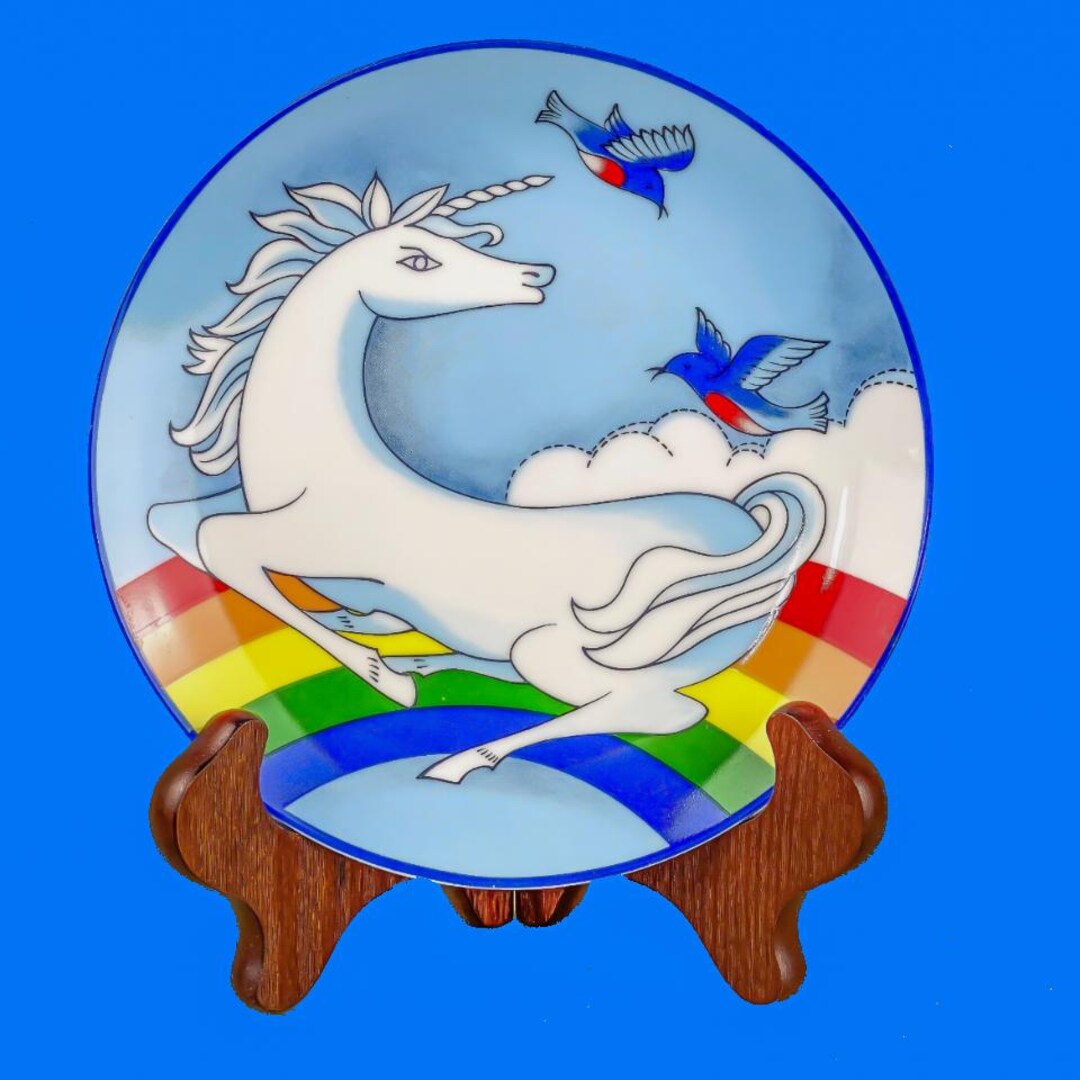 Vintage 80s Unicorn Hanging Wall Plate Decor | Retro Rainbow