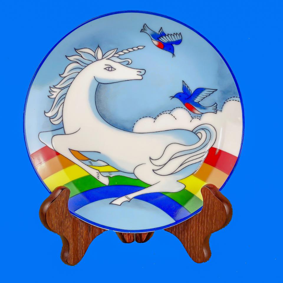 Vintage 80s Unicorn Hanging Wall Plate Decor | Retro Rainbow