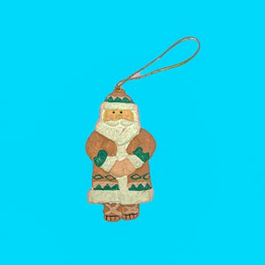 Vintage Hand-Painted Santa Christmas Ornament | Southwestern Folk Art Style | Unique Handcrafted Holiday Decor 3.5”