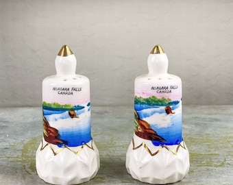 Salt and Pepper Shakers Niagara Falls Canada Hand Painted 3” Tall